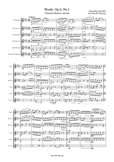 Etude, Op.2, No.1 for Clarinet Sextet (arr. Tony BC Huang)