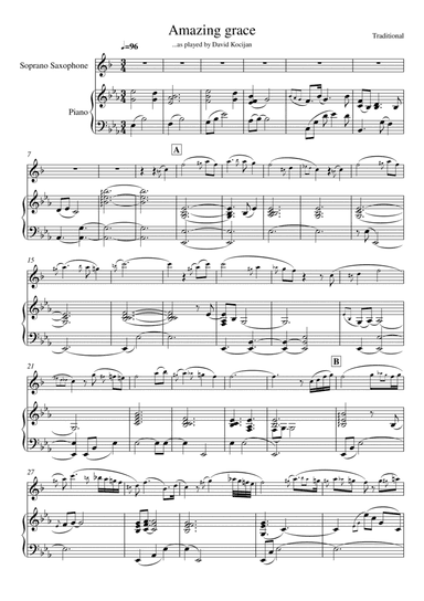 Amazing grace (piano & soprano saxophone) (arr. David Kocijan)