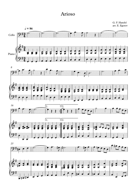 Arioso, George Frideric Handel, For Cello & Piano (arr. Eugene Egorov)
