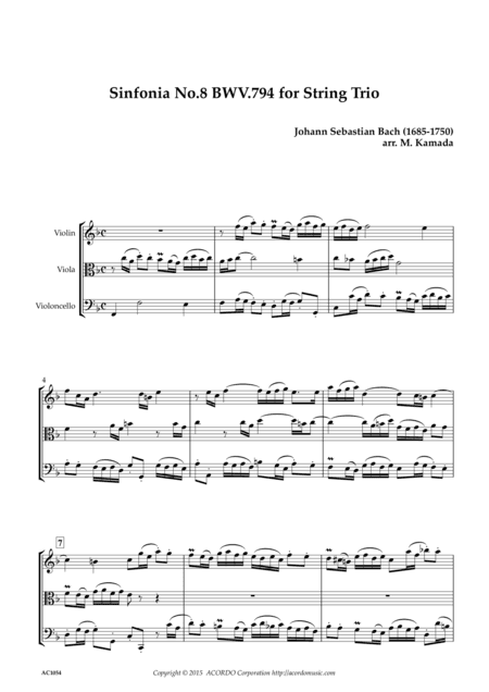 Sinfonia No.8 BWV.794 for String Trio (arr. Mikio Kamada)