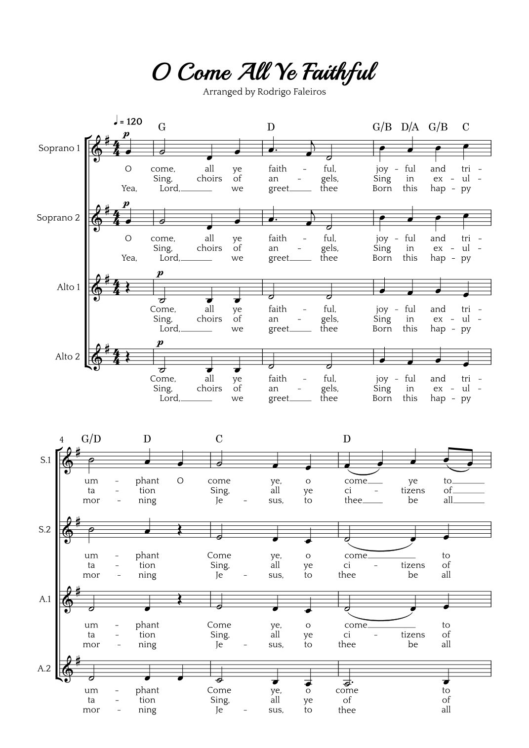 O Come All Ye Faithful (SSAA choir) (arr. Rodrigo Faleiros)