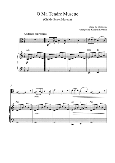 O Ma Tendre Musette (Oh My Sweet Musetta) (viola solo and piano accompaniment) (arr. Kaiserin Rebecca)