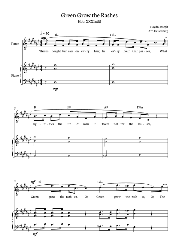 Joseph Haydn - Green Grow The Rashes for Tenor with Piano and chords in D# minor. (arr. Heisenberg)