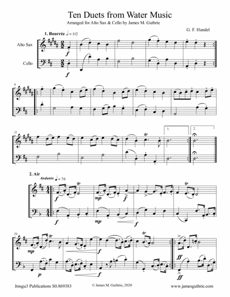 Handel: Ten Duets from Water Music for Alto Sax & Cello (arr. James M. Guthrie)