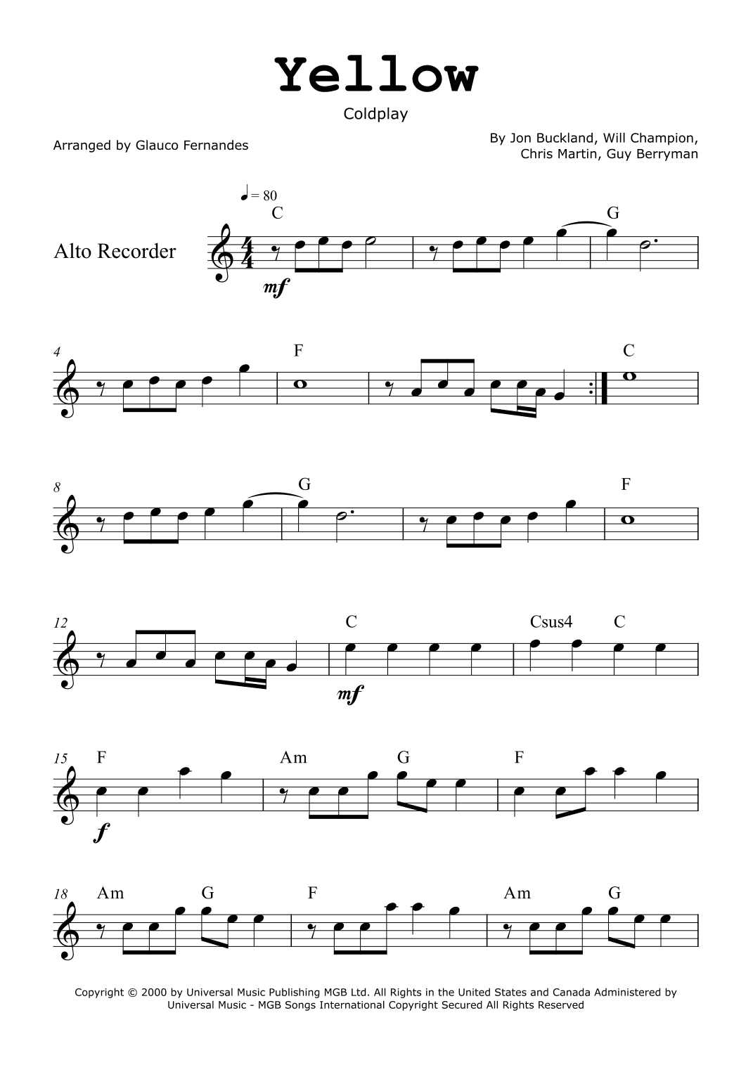 Yellow (arr. Glauco Fernandes)
