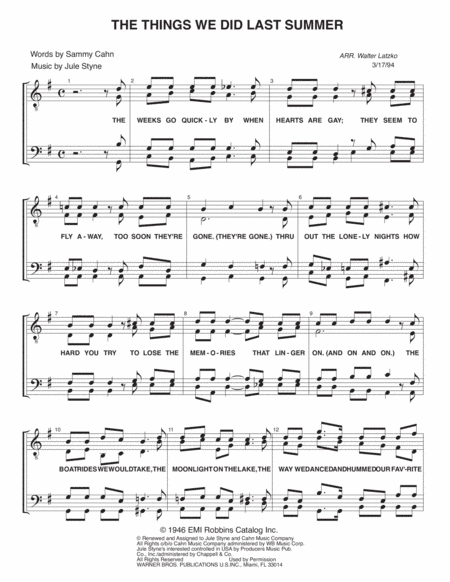 The Things We Did Last Summer (arr. Walter Latzko)