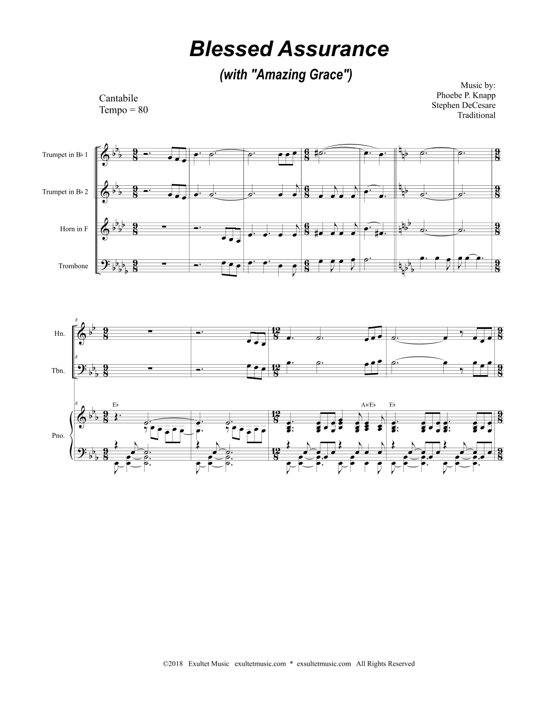 Blessed Assurance (with "Amazing Grace") (for Brass Quartet and Piano)