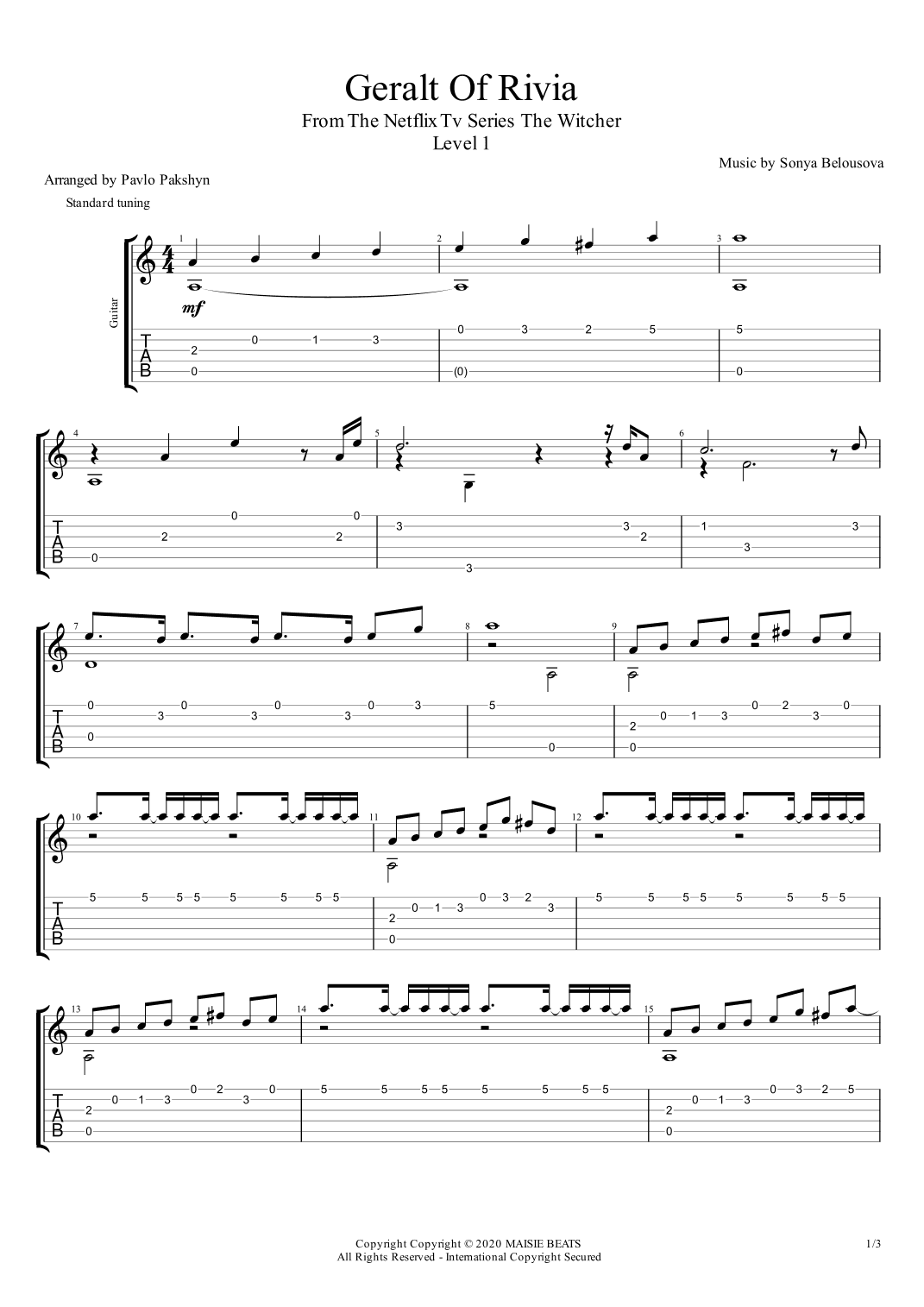 Geralt Of Rivia (arr. Pavlo Pakshyn)