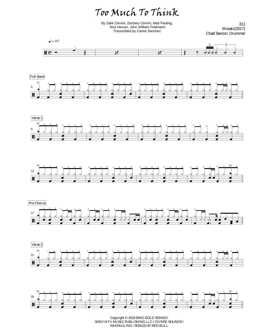 Too Much To Think (arr. Carlos Sanchez)