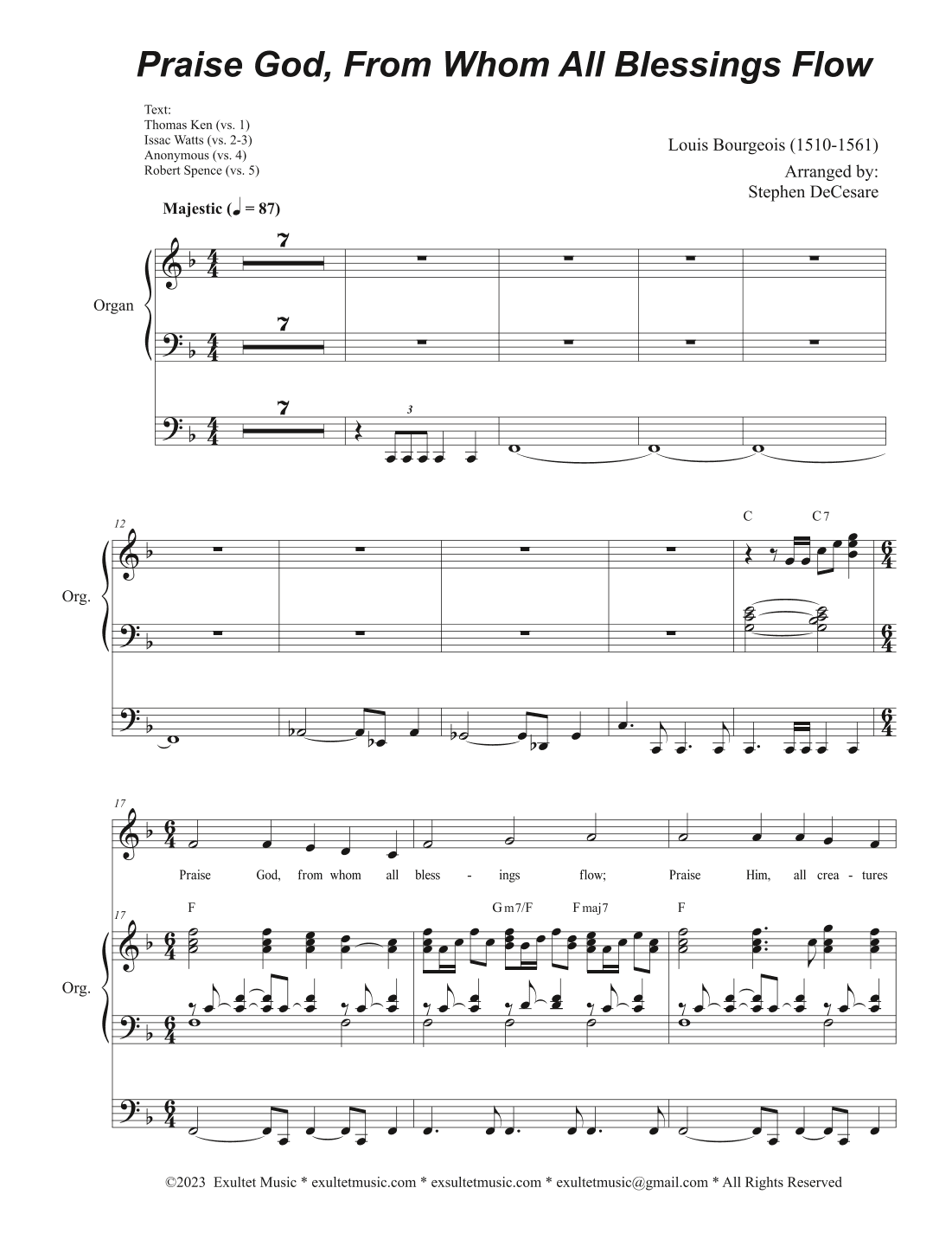 Praise God, From Whom All Blessings Flow (Unison choir - High Key) (Choir/Vocal) (arr. Stephen DeCesare)