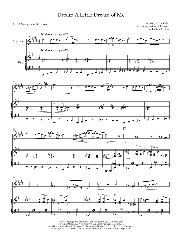 Dream A Little Dream Of Me (arr. Debra E. Stempien, Gregory H. Turner)