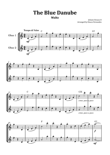 The Blue Danube - Oboe Duet with Chord Notations (arr. Glauco Fernandes)