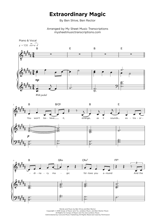 Extraordinary Magic (arr. My Sheet Music Transcriptions)