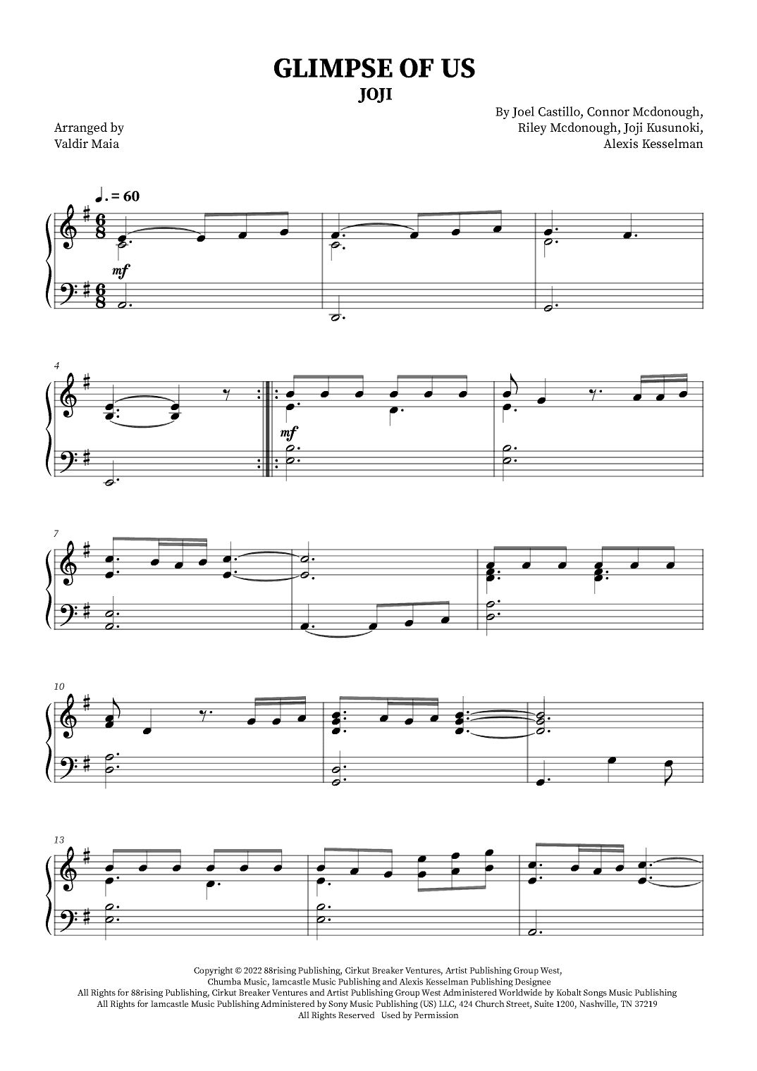Glimpse Of Us (arr. Valdir Maia)