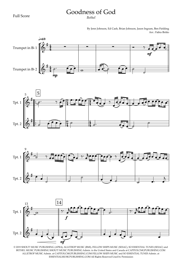 Goodness Of God (arr. Fabio Britto)