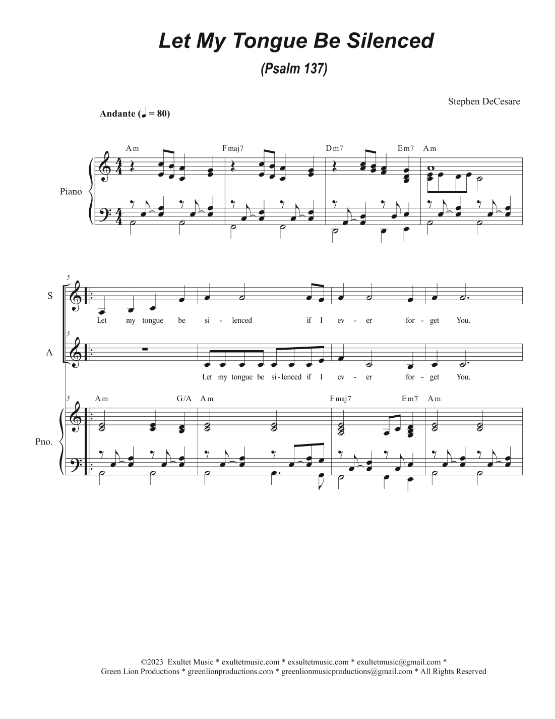 Let My Tongue Be Silenced (Psalm 137) (Duet for Soprano and Alto solo)