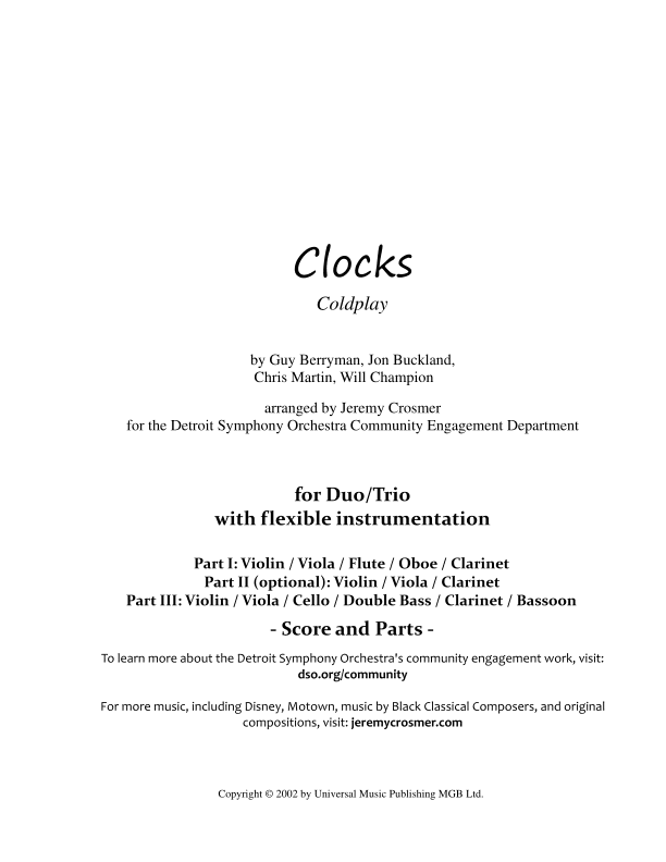 Clocks (arr. Jeremy Crosmer)