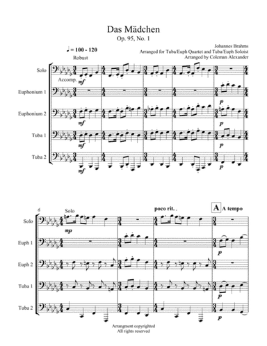 Das Mädchen Op. 95, No. 1 (TTEE + Soloist) (arr. Coleman Alexander)