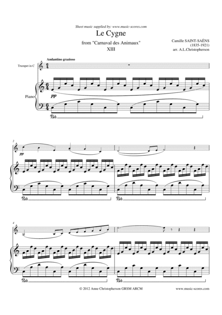 The Swan, or Le Cygne - Trumpet in C and Piano (arr. Anne L Christopherson GRSM ARCM)