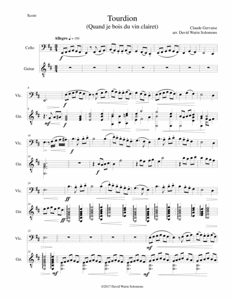 Tourdion (Quand je bois du vin clairet) for cello and guitar (arr. David Warin Solomons)