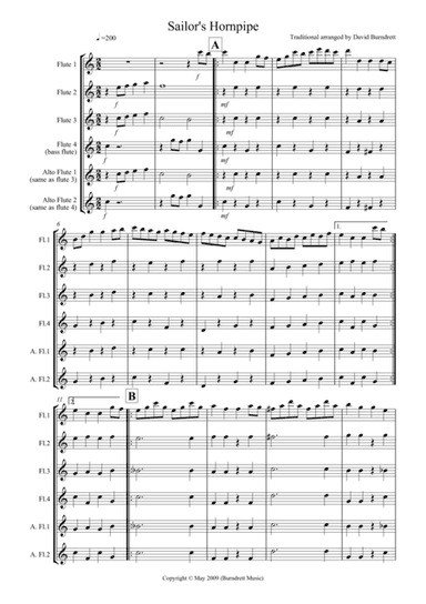 Sailor's Hornpipe for Flute Quartet (arr. David Burndrett)