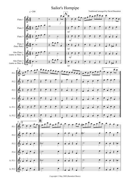 Sailor's Hornpipe for Flute Quartet (arr. David Burndrett)