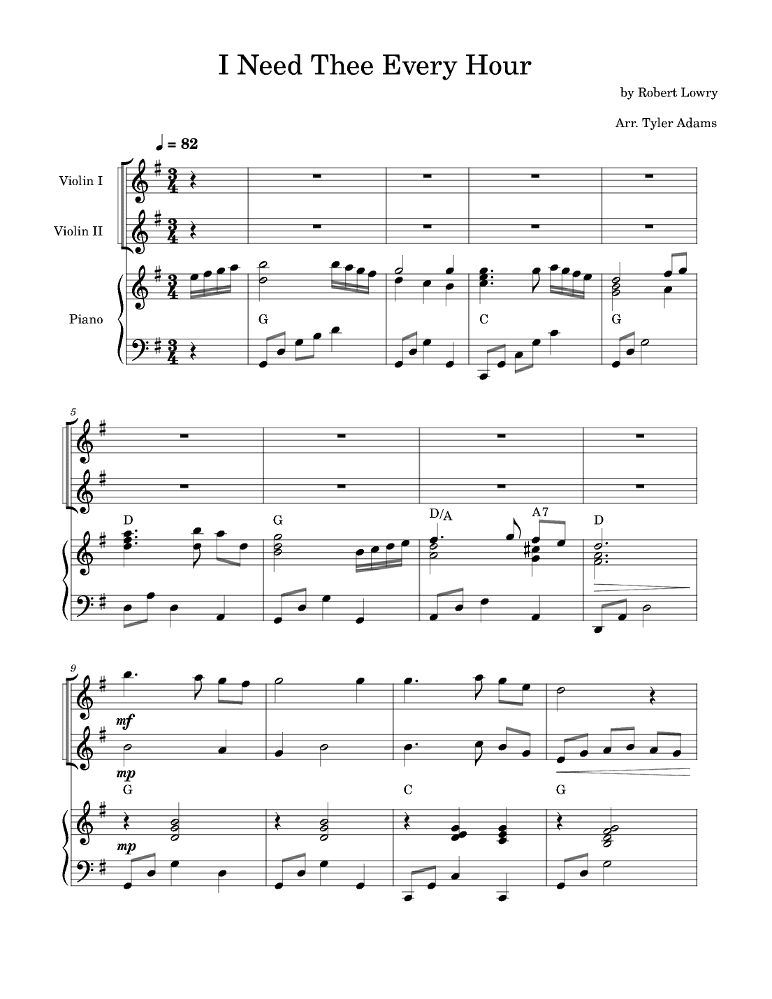 I Need Thee Every Hour (Violin Duet and Piano) (arr. Tyler Adams)