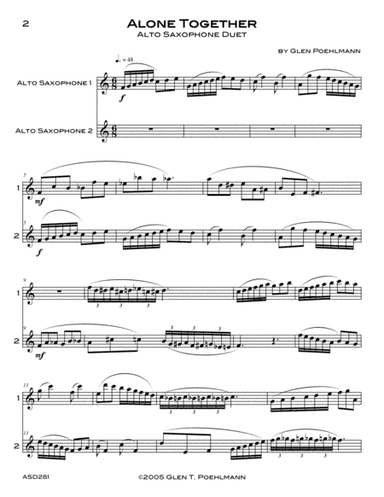 ALONE TOGETHER - original composition for SAXOPHONE DUET (any 2 like instruments)