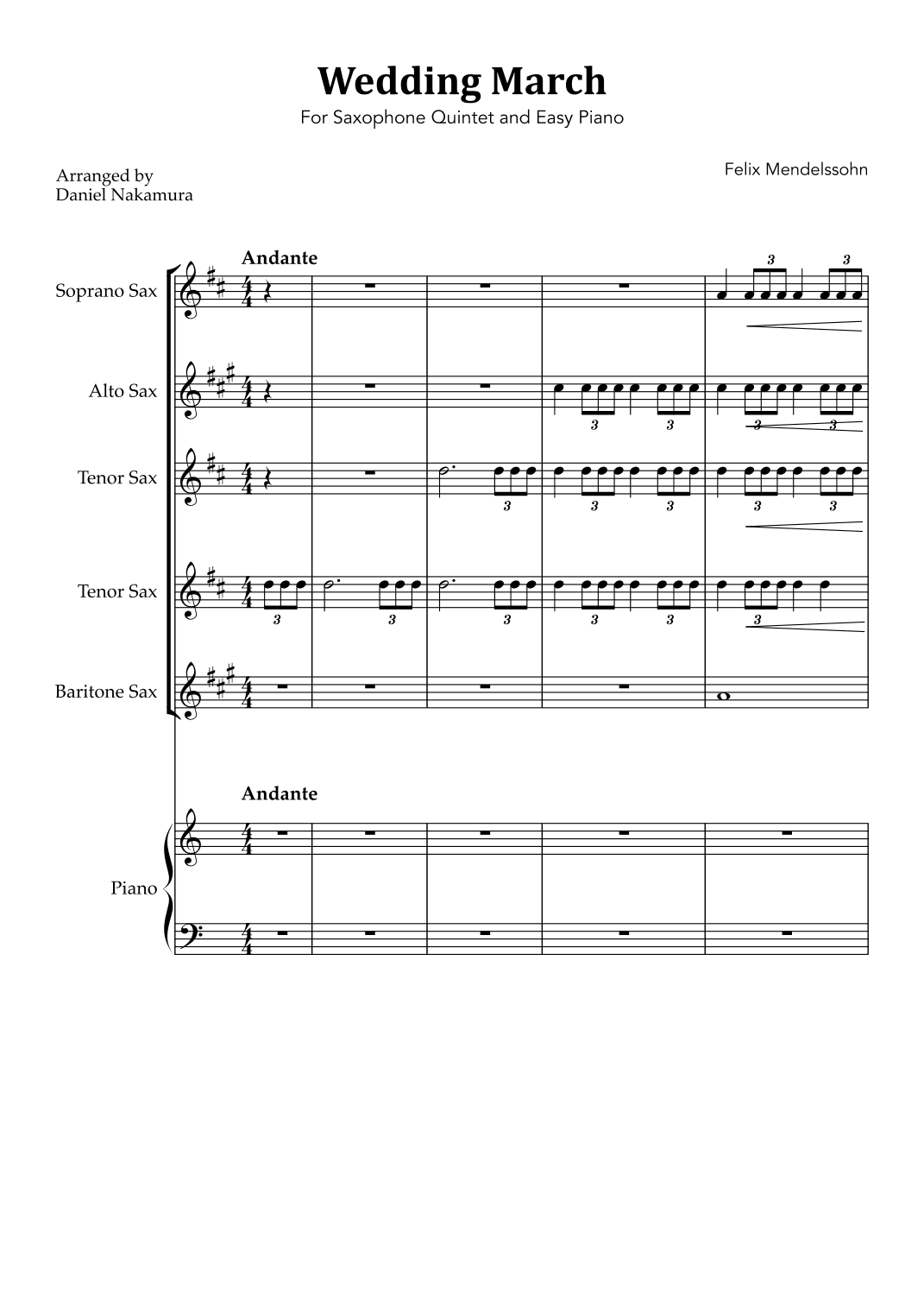 Wedding March (For Sax Quintet and Easy Piano) (arr. Daniel Nakamura)