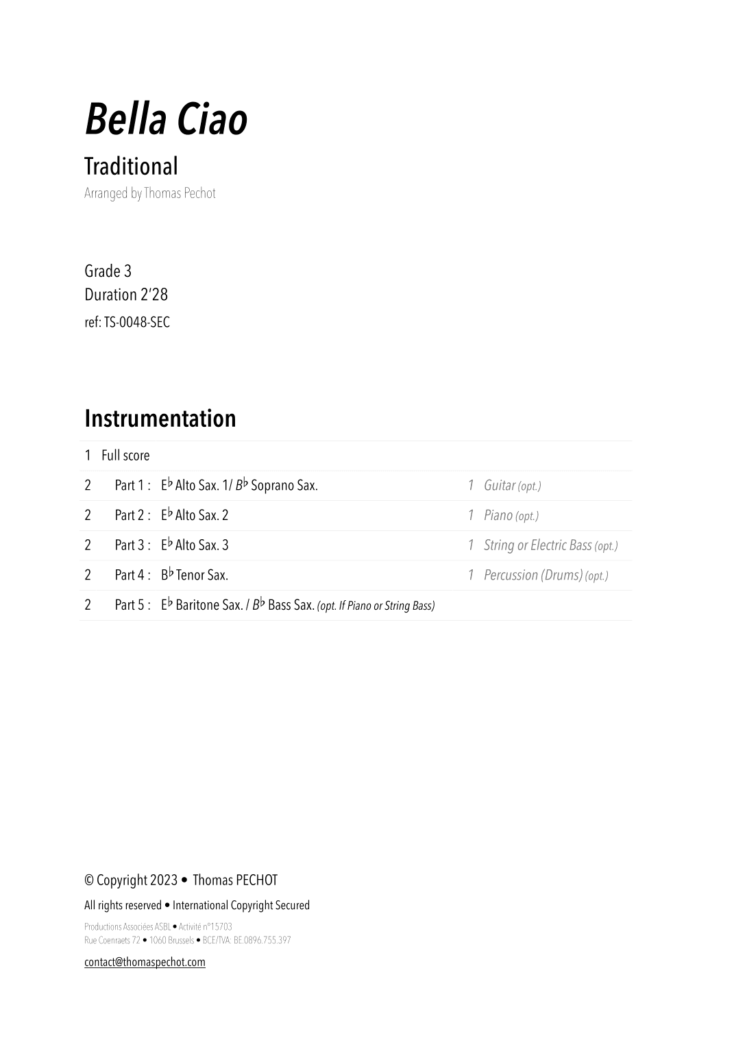 Bella Ciao (arr. Thomas PECHOT)