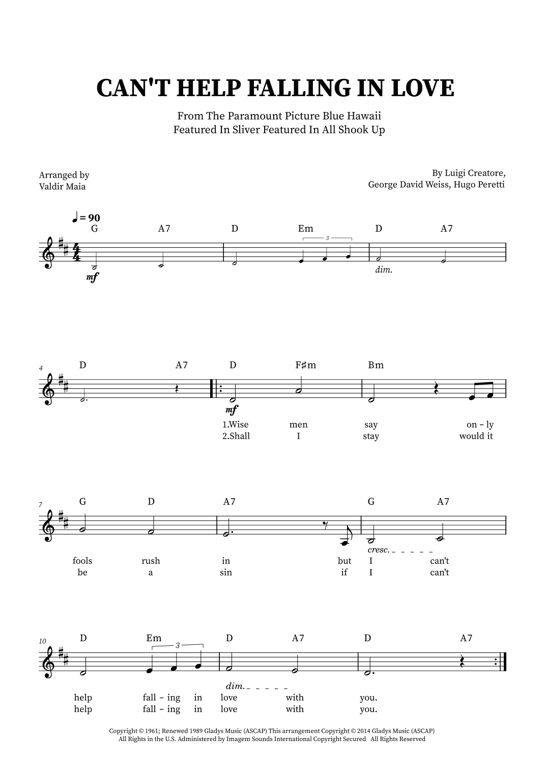 Can't Help Falling In Love (arr. Valdir Maia)