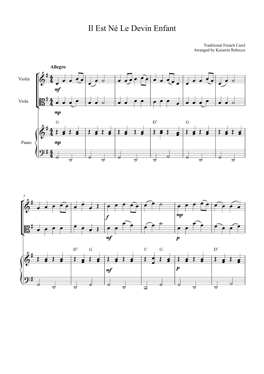Il Est Né Le Devin Enfant (arr. Kaiserin Rebecca)