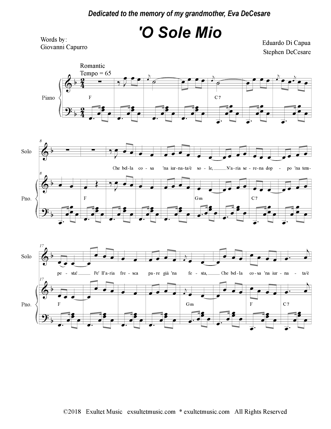 O Sole Mio (Vocal solo and SATB) (arr. Stephen DeCesare)