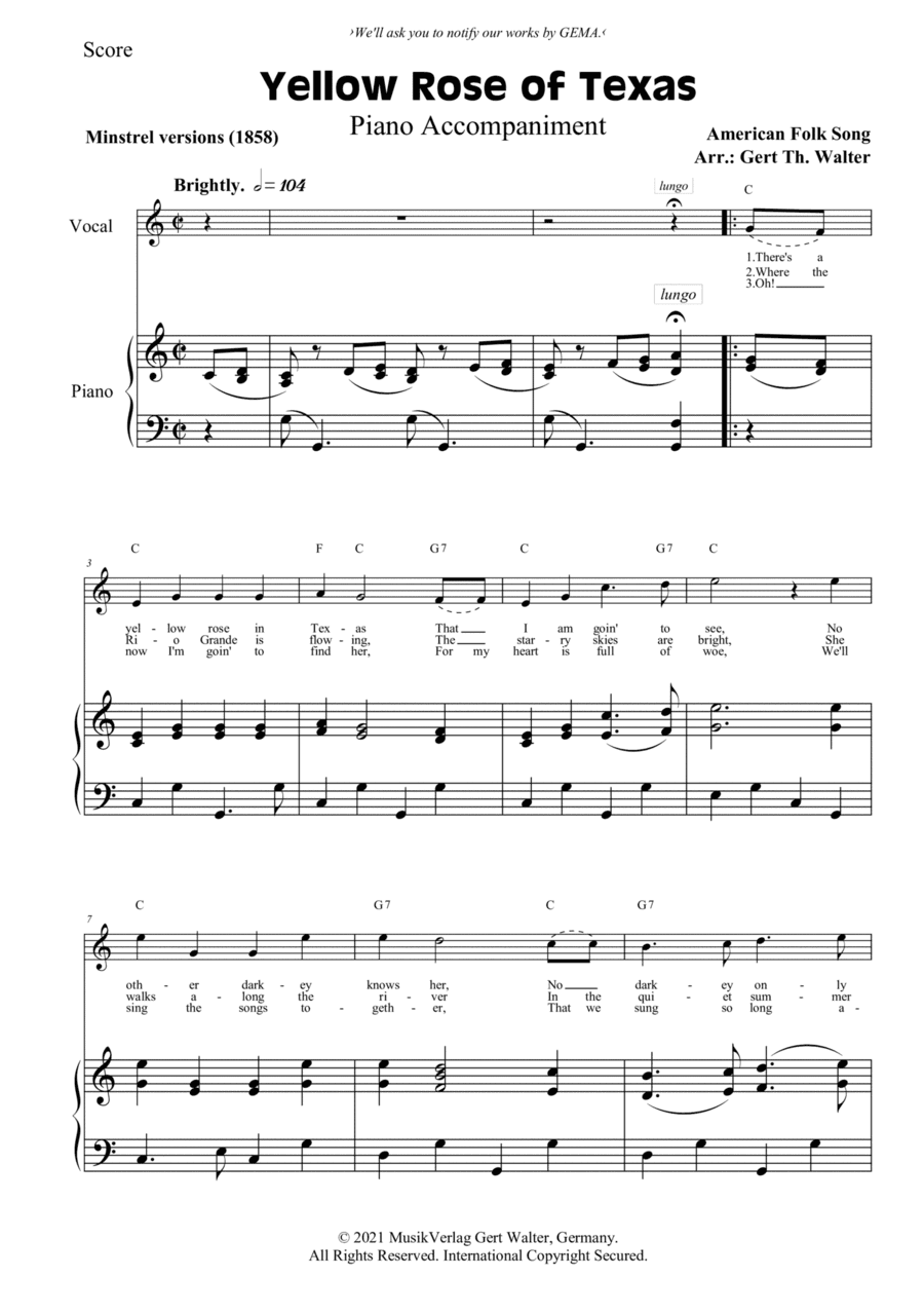 Yellow Rose of Texas (arr. Gert Th. Walter)