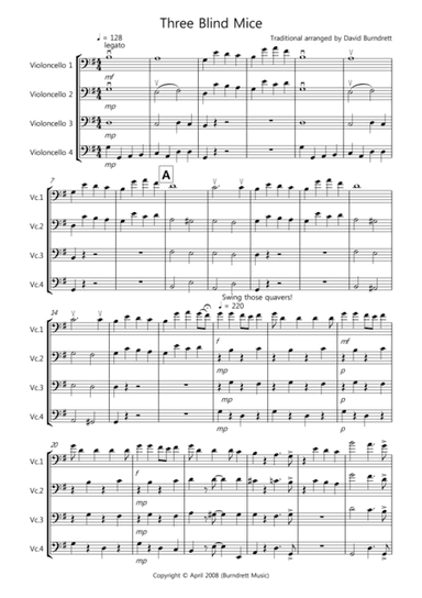 Three Blind Mice for Cello Quartet (arr. David Burndrett)