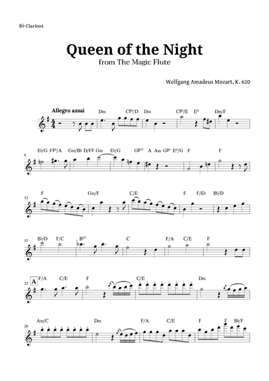 Queen of the Night by Mozart for Clarinet with Chords (arr. Langanho)