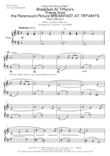 Breakfast At Tiffany's  Theme from the Paramount Picture BREAKFAST AT TIFFANY'S (arr. Tsuyoshi Yoroiguma)