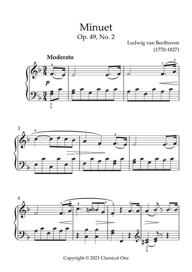 Beethoven - Minuet Op.49 No2(With Note name) (arr. MPS)