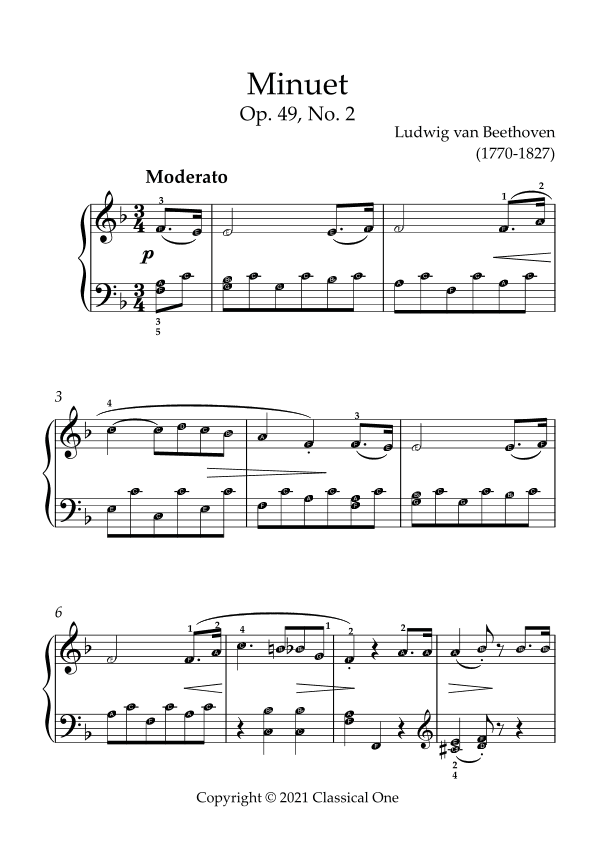 Beethoven - Minuet Op.49 No2(With Note name) (arr. MPS)
