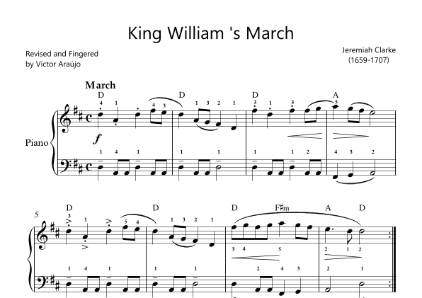 King William 's March intermediate version and chord Symbols (arr. Victor Araújo)