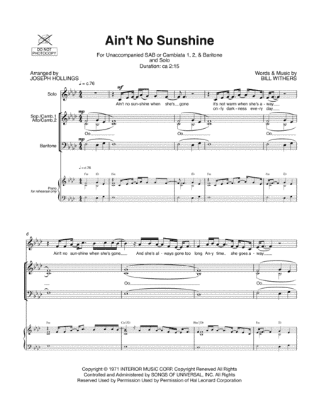 Ain't No Sunshine (arr. Joseph Hollings)