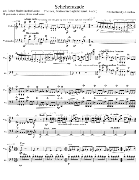 Scheherazade Movement 4 The Sea, Festival in Baghdad for Violin & Cello (arr. Robert Shuler)