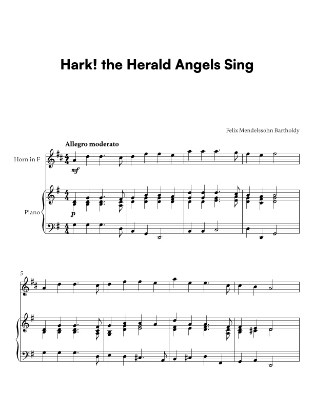 Hark! the Herald Angels Sing (for French Horn and Piano) (arr. Cadenza Editions)