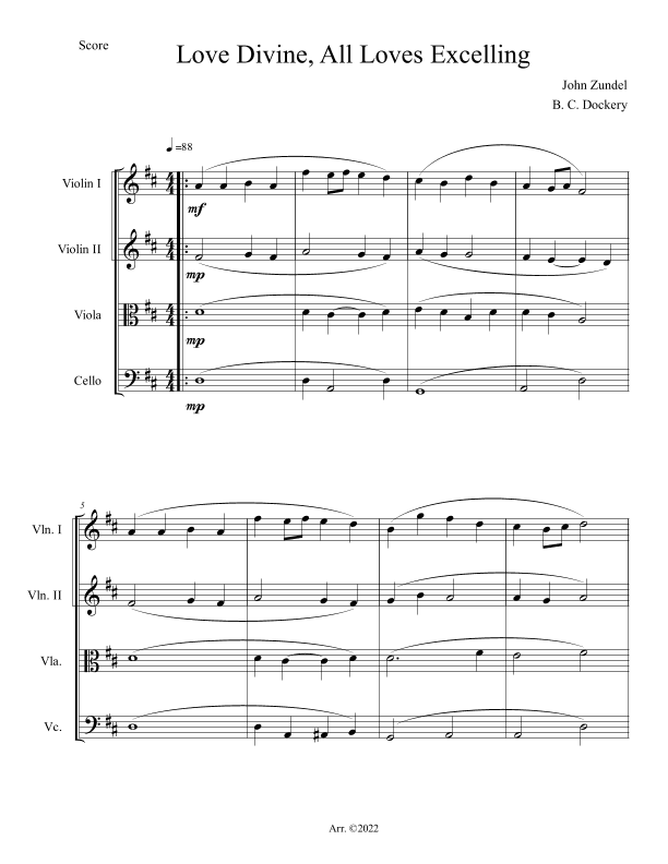 Love Divine, All Loves Excelling (String Quartet) (arr. B. C. Dockery)
