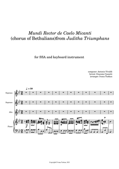 Antonio Vivaldi: Mundi rector for SSA and piano, G – minor (arr. Ivana Tuskan)