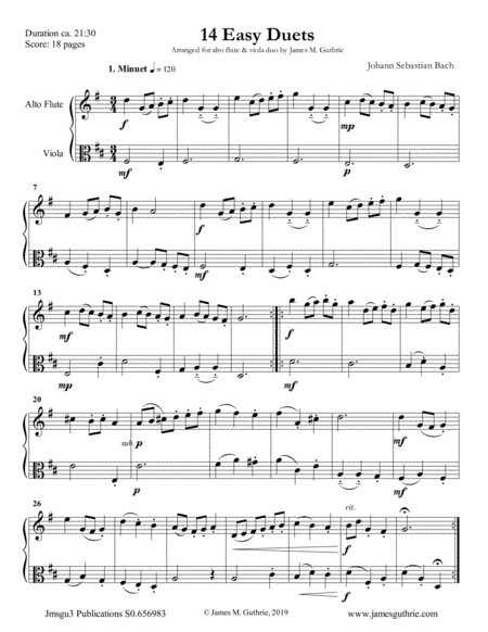 Bach: 14 Easy Duets for Alto Flute & Viola (arr. James M. Guthrie, ASCAP)