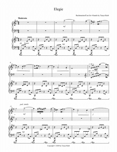 Elegie by Rachmaninoff, arranged for 4 hands and transposed by T.Heeb (arr. Tanya Heeb)