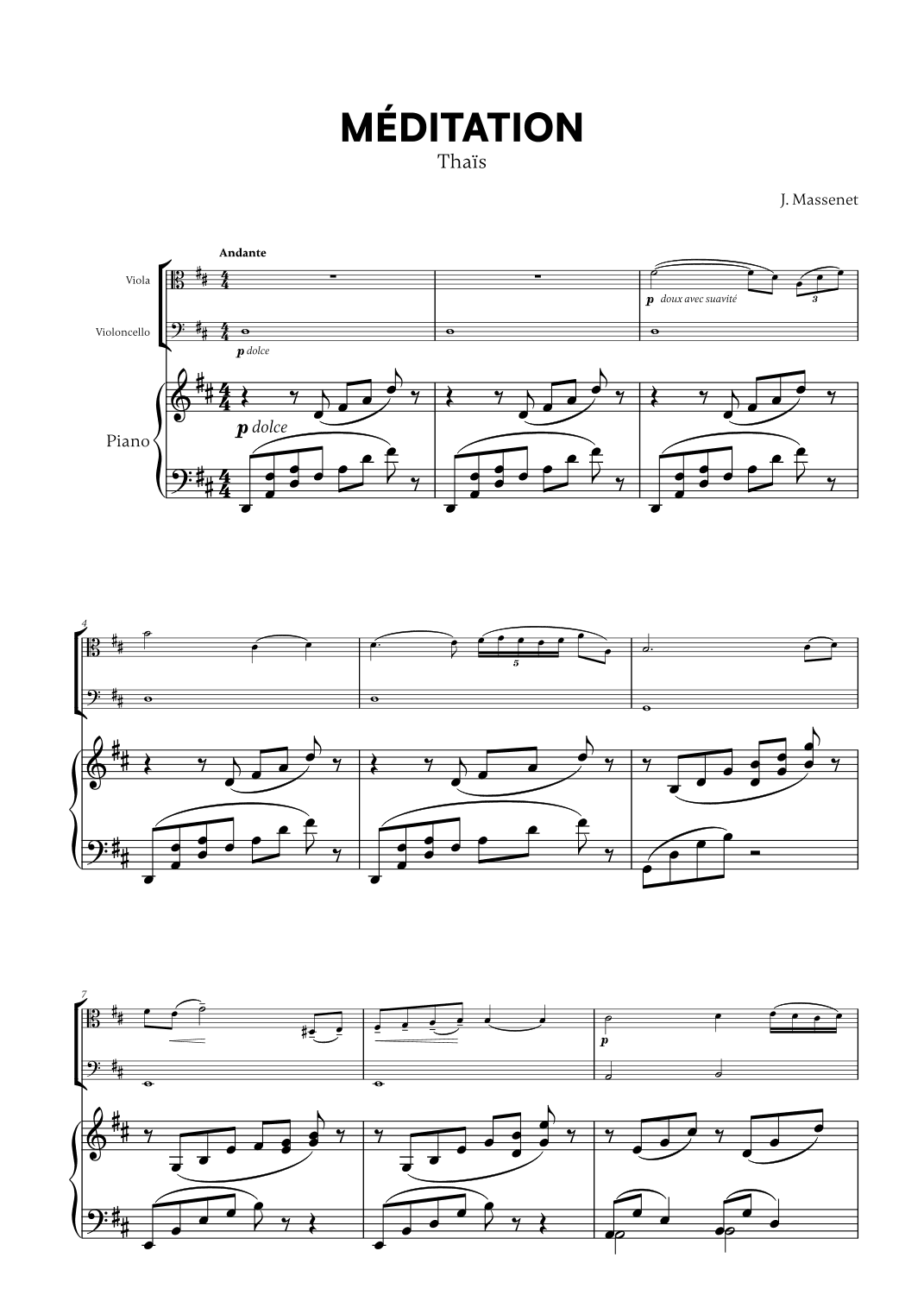 Jules Massenet - Thai¨s Meditation (for Viola, Cello and Piano) (arr. Cadenza Editions)