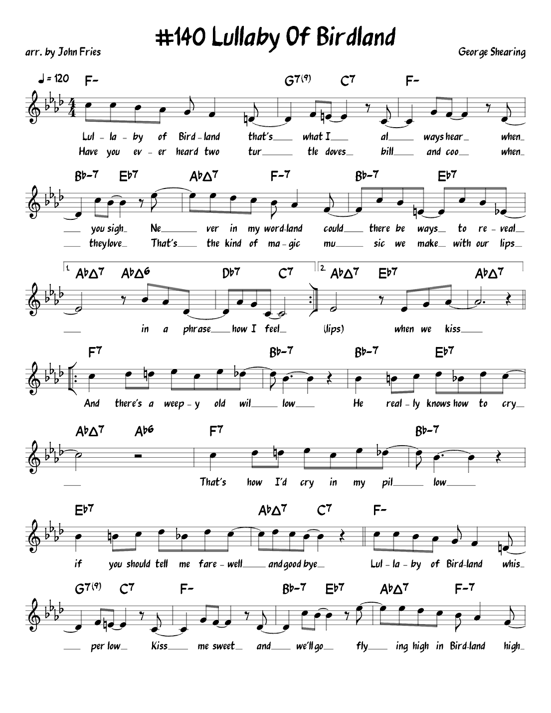 Lullaby Of Birdland (arr. John Fries)