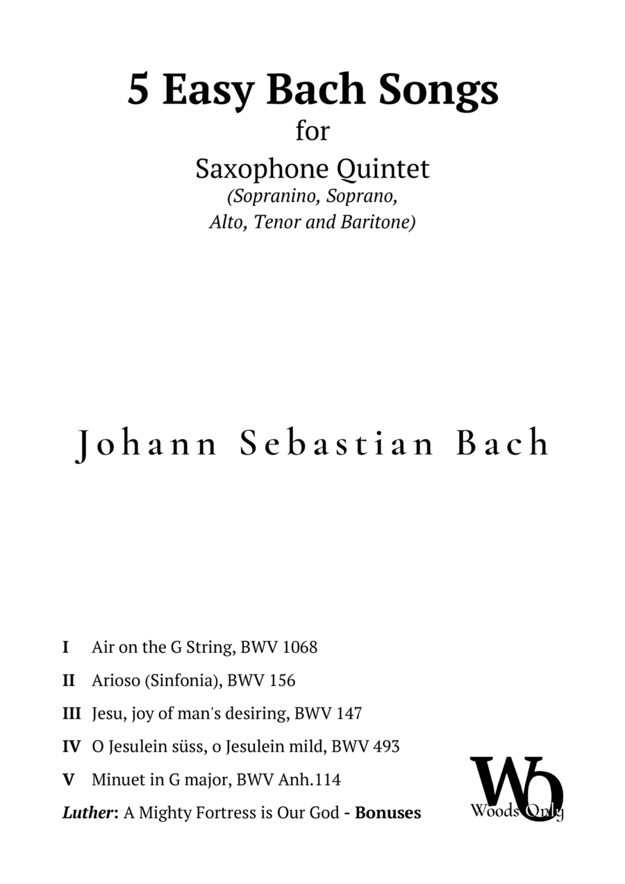 5 Famous Songs by Bach for Saxophone Choir Quintet (arr. Ander)